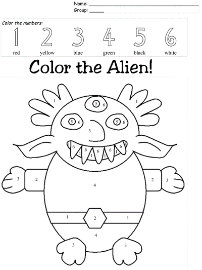 Alien color by numbers worksheet