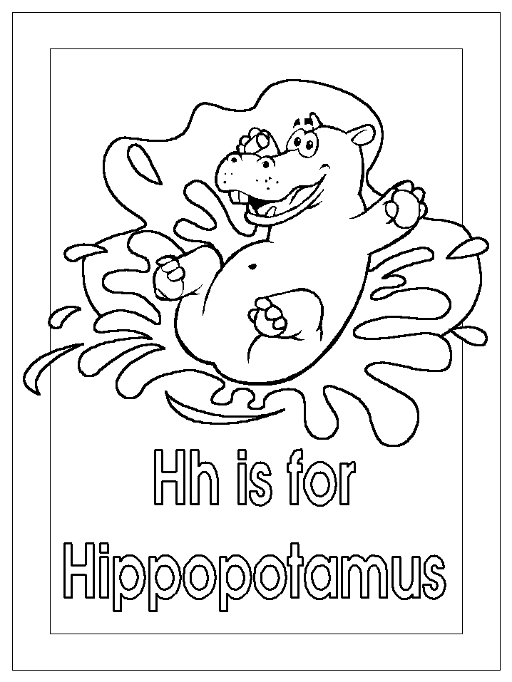 letter h for hippo coloring page