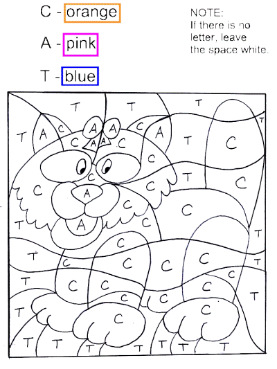 Cat color by letters worksheet