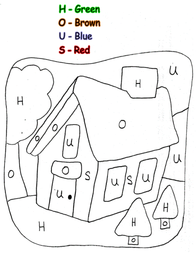 House color by letters worksheet