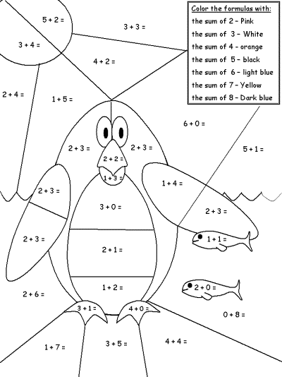 Penguin color by math worksheet