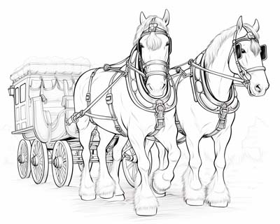 Team of clydesdales coloring page