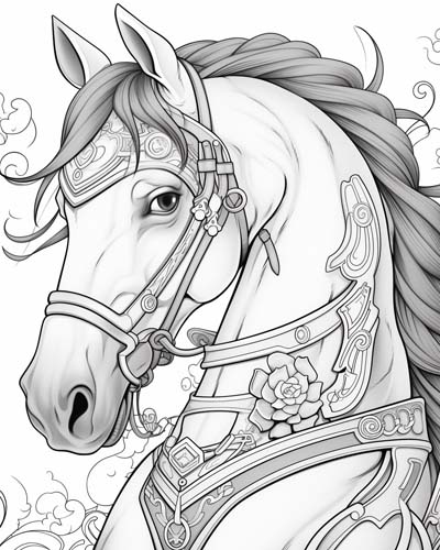 horse head with flowers coloring page