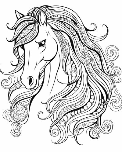 horse adult coloring page