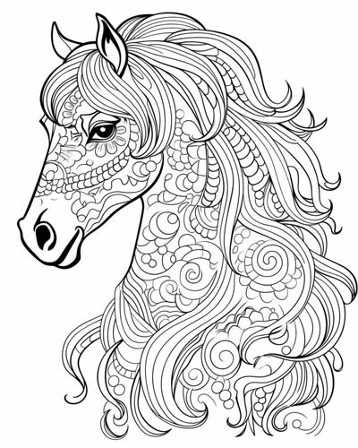 horse adult coloring page