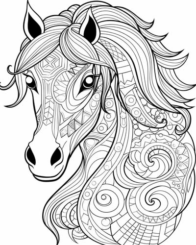 horse adult coloring page
