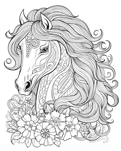 horse adult coloring page