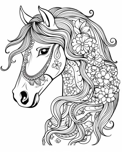 horse adult coloring page