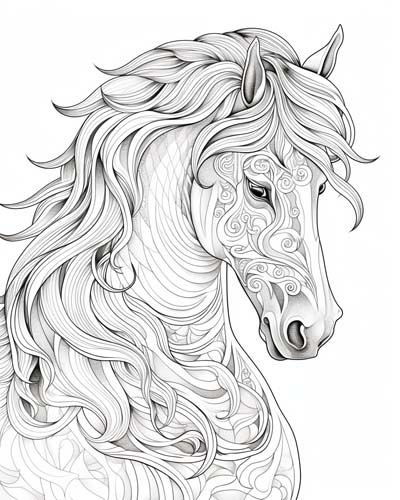 horse adult coloring page