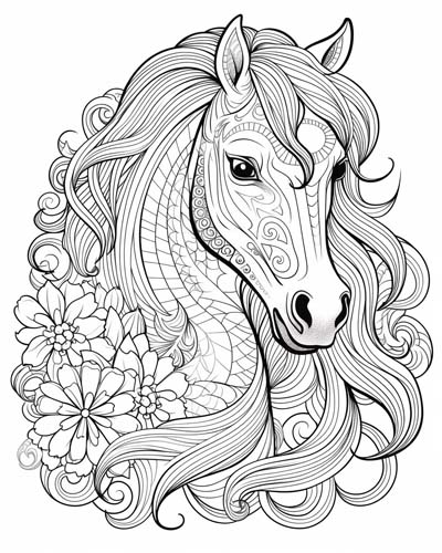 horse adult coloring page