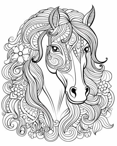 horse adult coloring page