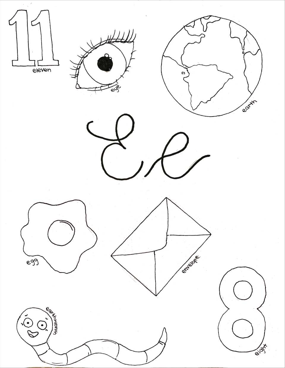 cursive letter e coloring page