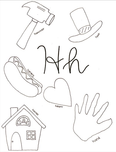 cursive letter h coloring page