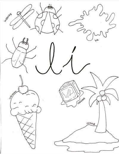 cursive letter i coloring page