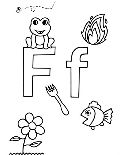 What begins with F f coloring page