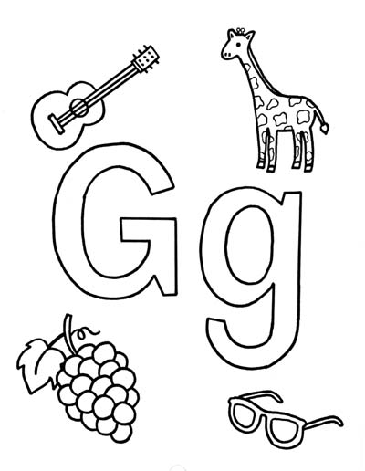 What begins with G g coloring page