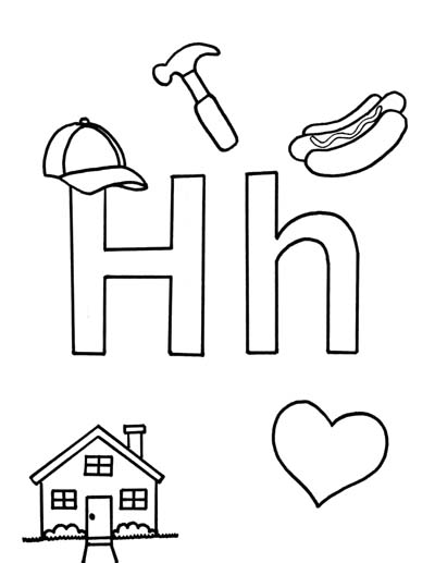 What begins with H h coloring page