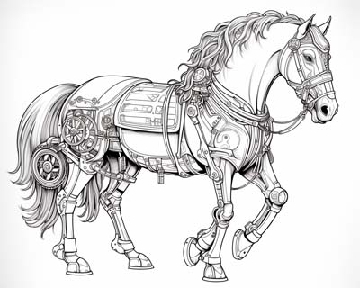 Cogwheel horse coloring page