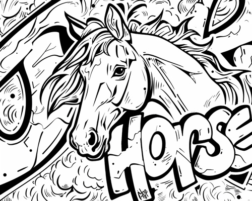 graffiti coloring page of a horse
