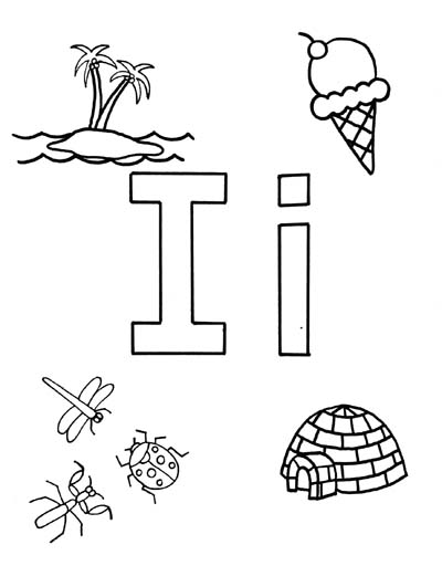 What begins with I i coloring page