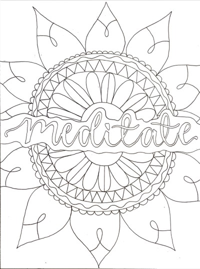meditate word art coloring page