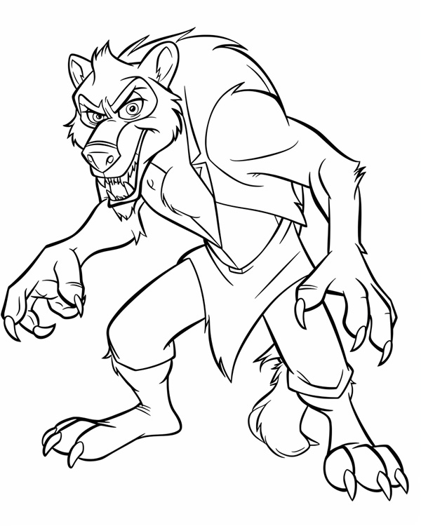 cartoon werewolf coloring page