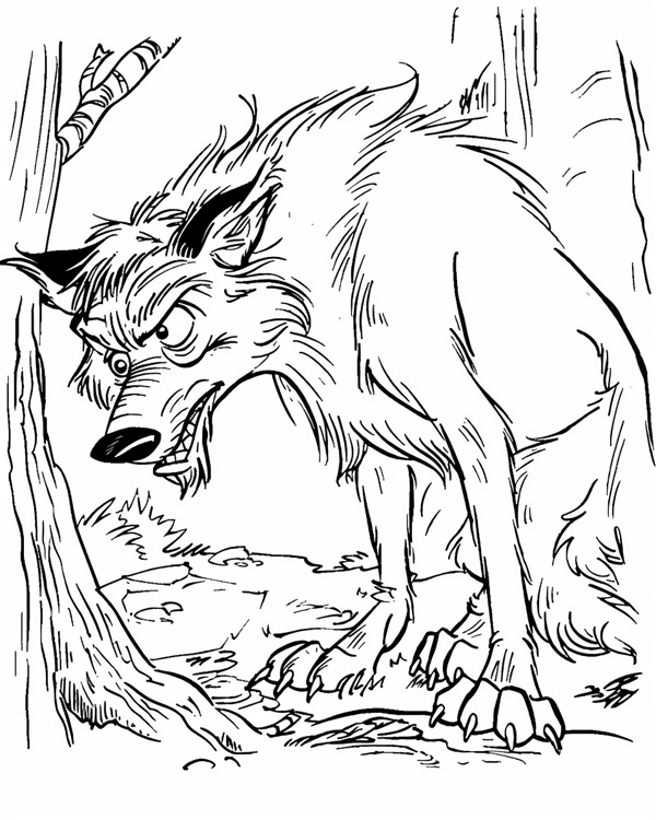 Werewolf in the forest coloring page