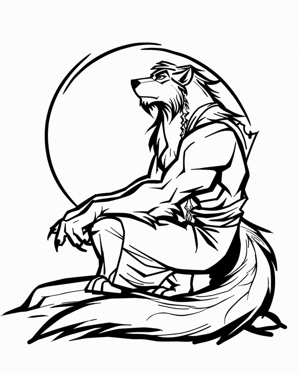 Werewolf and a full moon coloring page